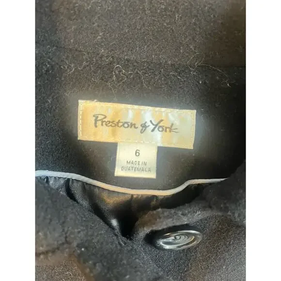 Preston & York Women's Wool Single Breasted Trench Coat Long Sleeve Black SZ 6 - Picture 2 of 4